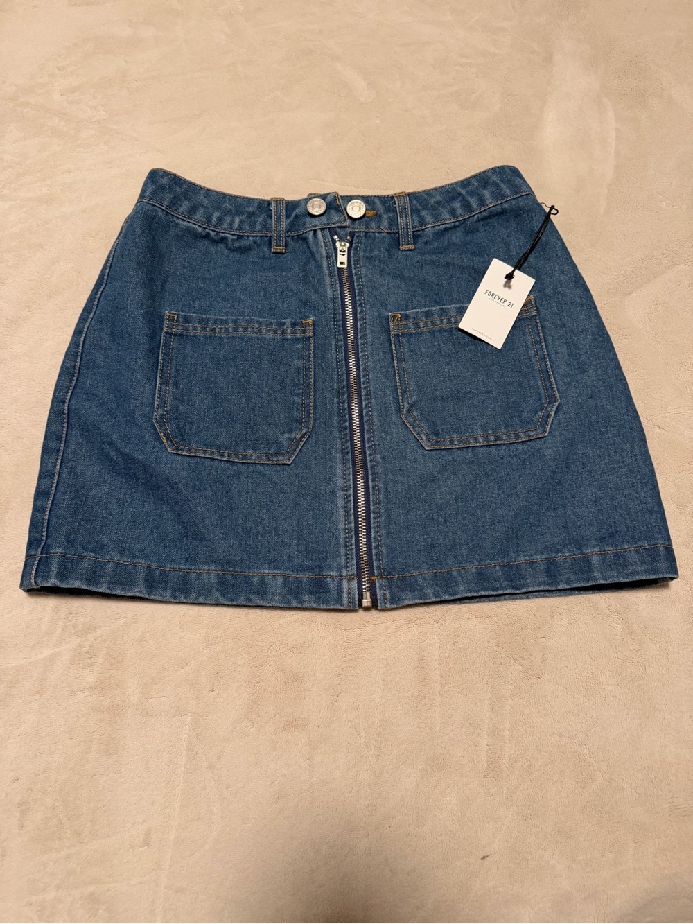 Forever 21 Blue Denim Zip-Front Mini Skirt